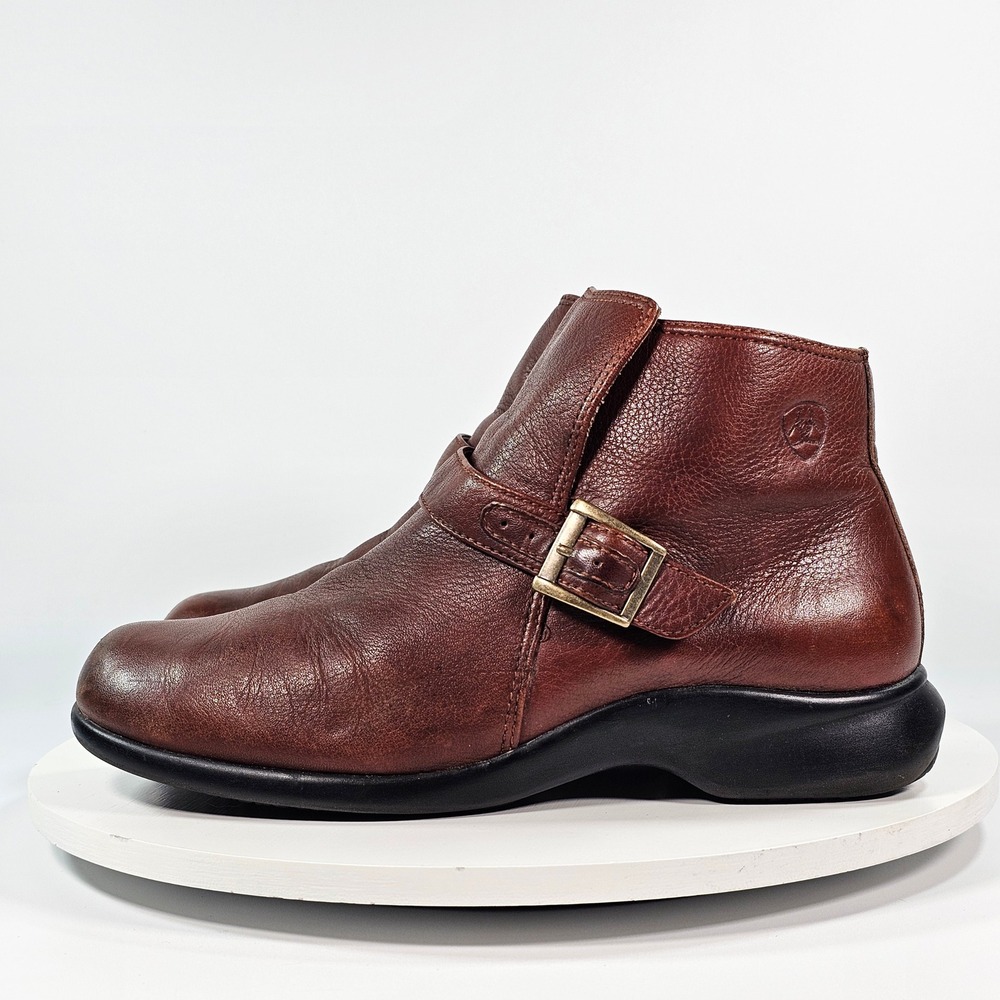Ariat 20020 Brown Leather Buckle Ankle Boots Womens‎ 6B Zip Up Low Wedge Booties - Picture 2 of 7